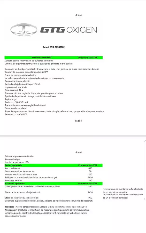 GTG Oxigen lista preturi