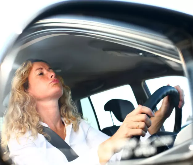 Woman car, traffic jam