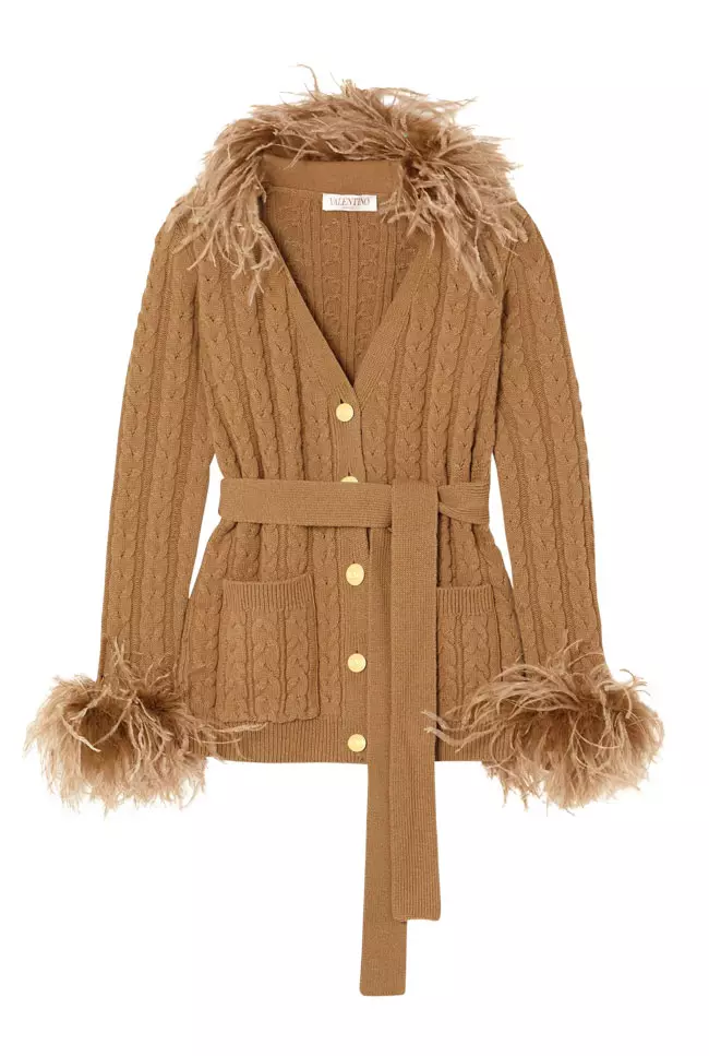Cardigan din cașmir, cu aplicații de pene, Valentino, 15.000 lei