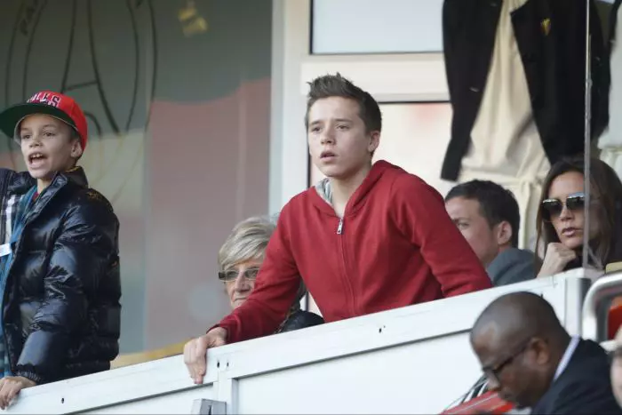 David Beckham Family during the French First League soccer match, PSG vs Nancy in Paris