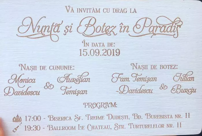 Invitația la nunta Andreei Bălan