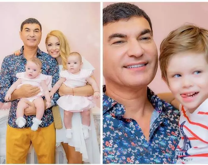 Cristi Borcea alături de gemene și Milan