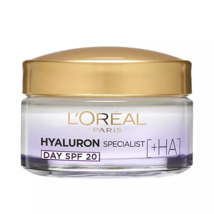 Cremă de zi Hyaluron Specialist cu FPS 20, 35 lei, L’Oréal Paris, în hypermarketuri. Conține două tipuri de acid hialuronic, fiind destinată tuturor tipurilor de piele și ajută la umplerea ridurilor fine.