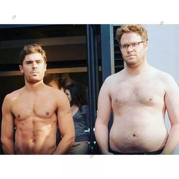 Zac Efron "Hey, at least we have matching chest hair.College kids - enter to win a trip to the set of @NeighborsMovie 2 and take this photo with me and @SethRogen by going to www.crowdrise.com/hfcu and sign up to start fundraising! @HilarityForCharity #ALZ
