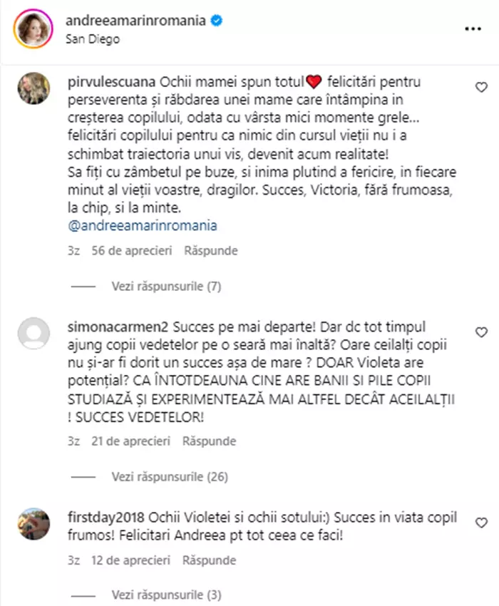 Comentariu fiica Andreea Marin Violeta