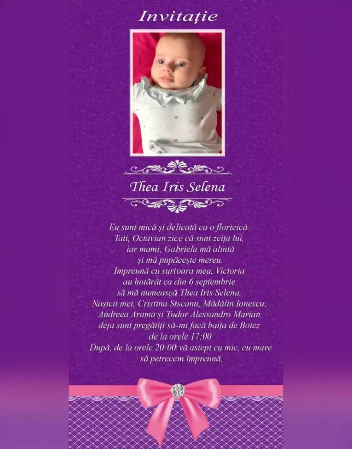 Invitatia la botezul fiicei Gabrielei Cristea