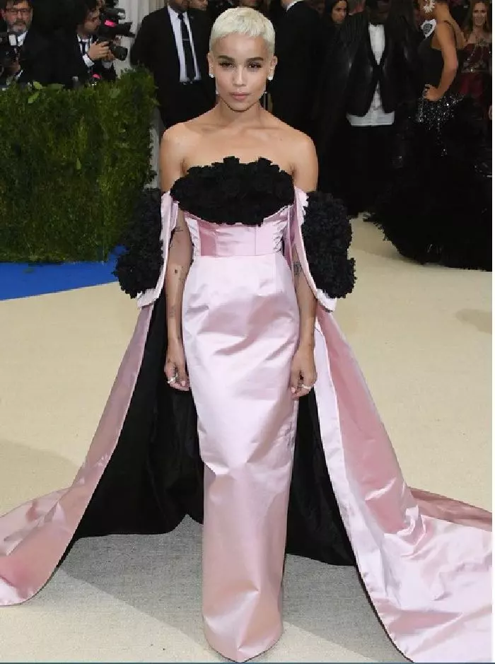 Zoey Kravitz a mizat pe Oscar de la Renta și pe combinația roz-negru.