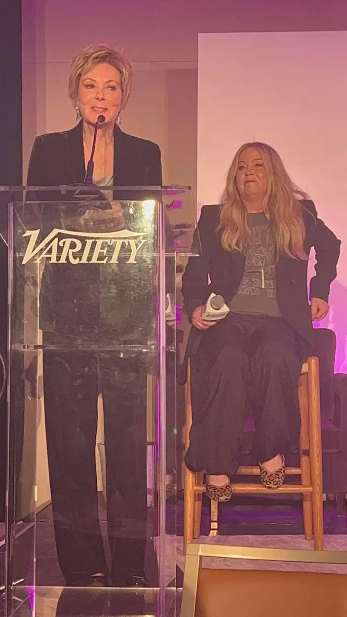 An Unrecognizable Christina Applegate on stage as Recipient of Variety Fest 2023 Award
