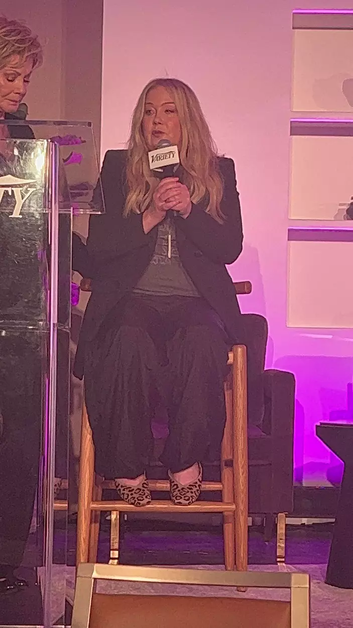 An Unrecognizable Christina Applegate on stage as Recipient of Variety Fest 2023 Award