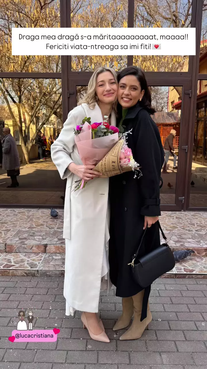 Oana Moșneagu cu prietena ei, actrița Cristiana Luca, în ziua în care aceasta s-a căsătorit cu Alexandru Papadopol
