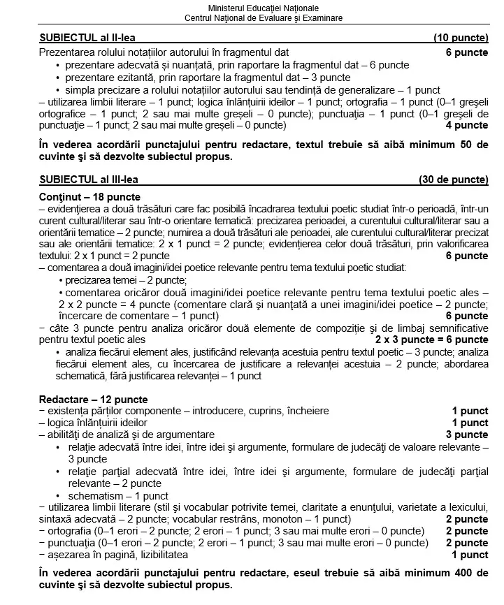 Barem Limba și literatura română, profil uman