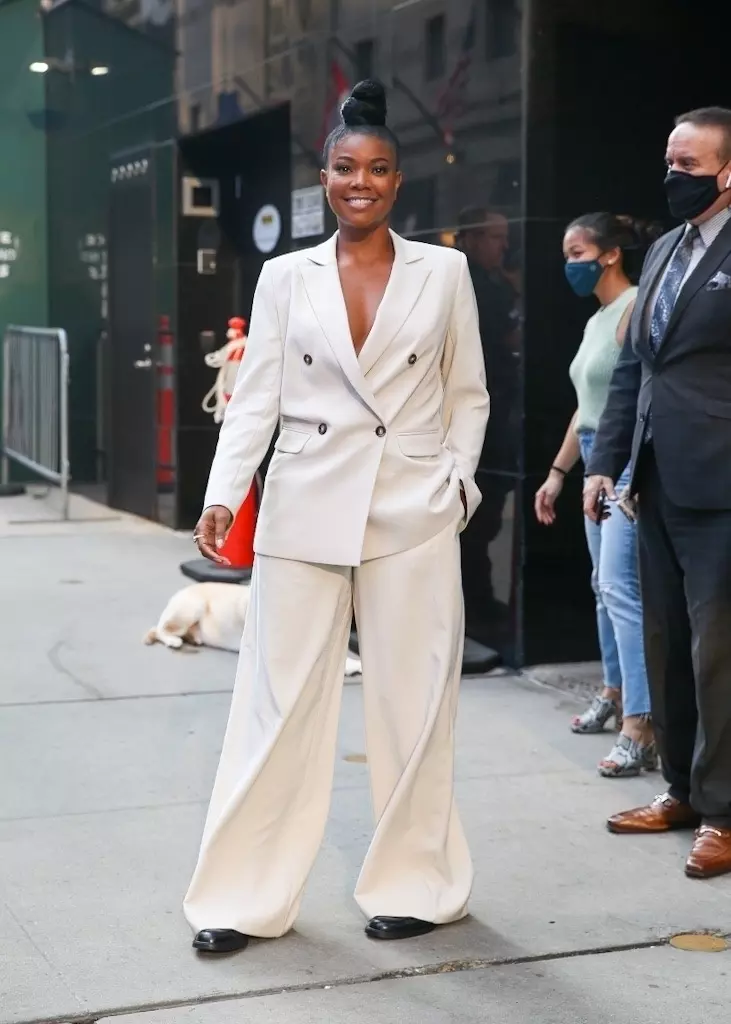 Gabrielle Union leaves Good Morning America in classy cream pantsuit