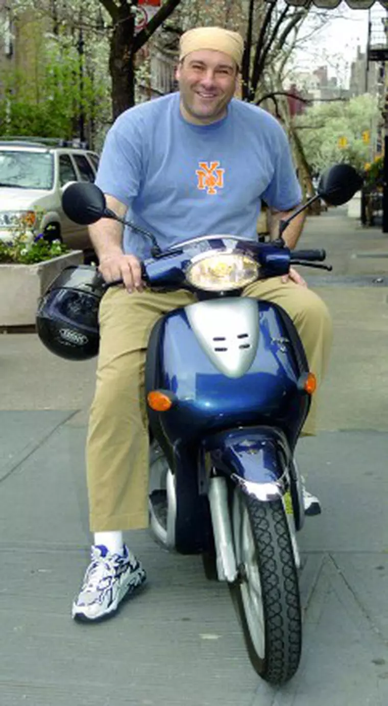 James Gandolfini riding Vespa Scooter in Greenwich Village