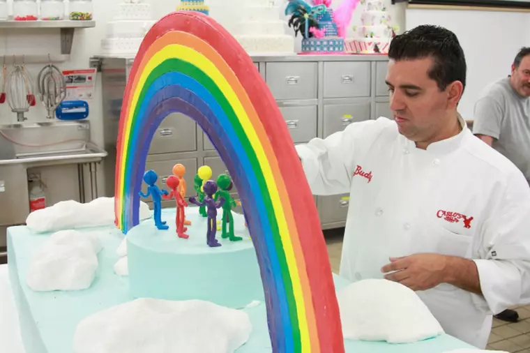 Buddy working on Gay Pride cake.