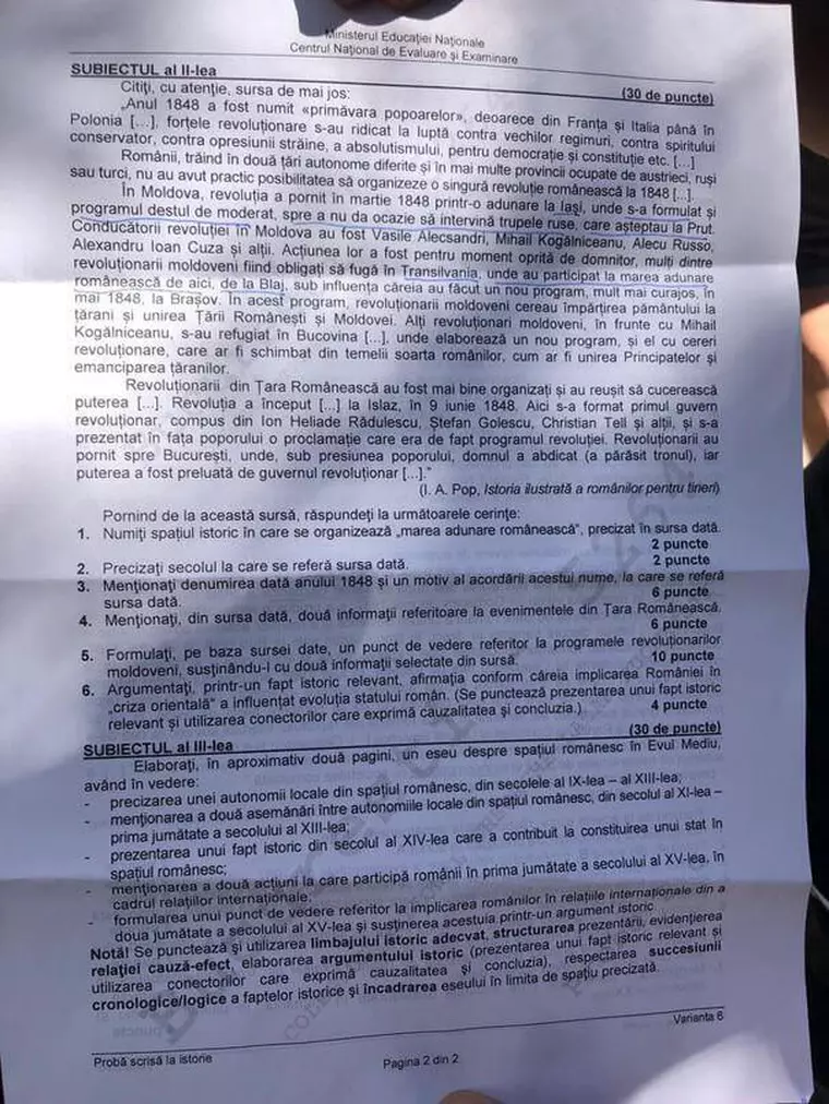 subiecte BAC 2019 istorie 2