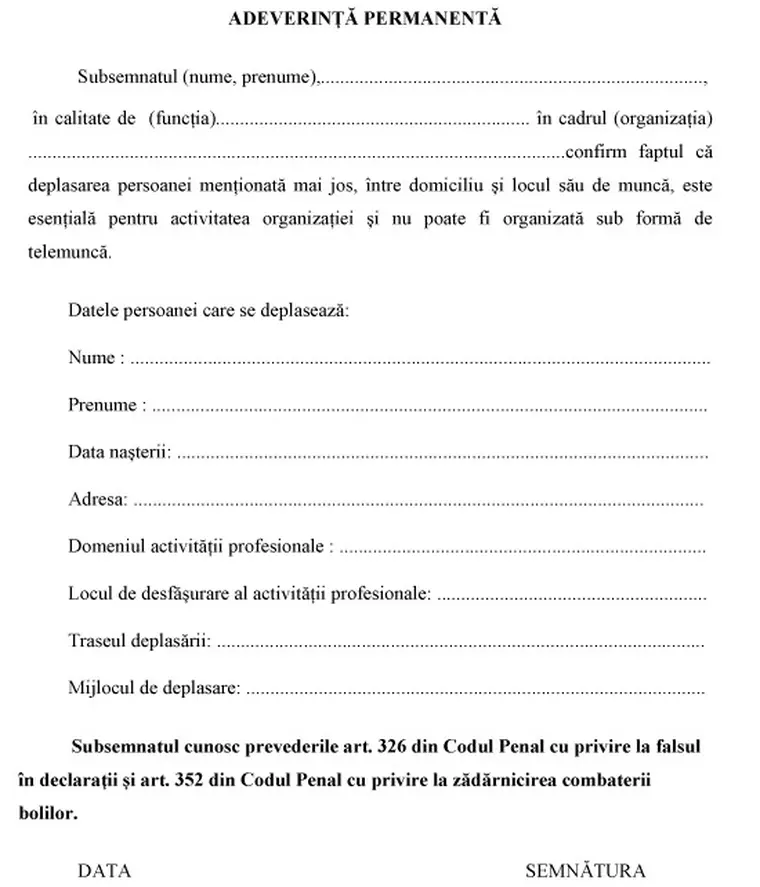 Cum arată formularele obligatorii necesare deplasării în afara domicilului