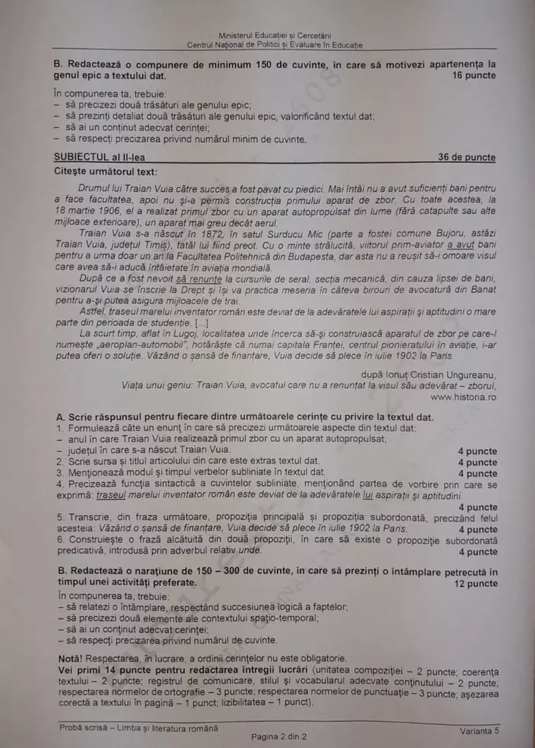 Evaluare Națională 2020. Probe, subiecte, barem de corectare