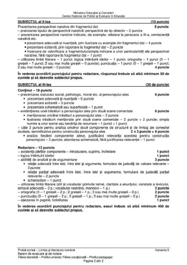 BAC 2020. Subiecte, barem de corectare, informații utile