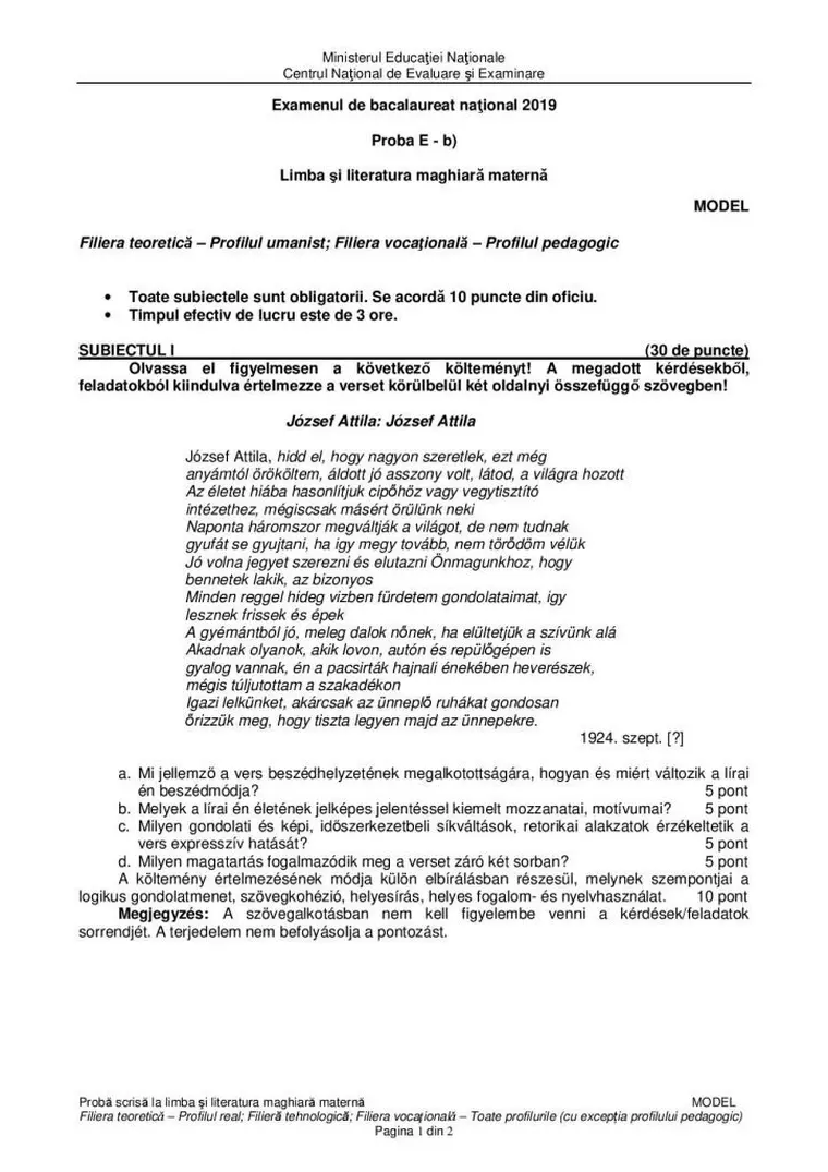 BAC 2020. Subiecte, barem de corectare, informații utile