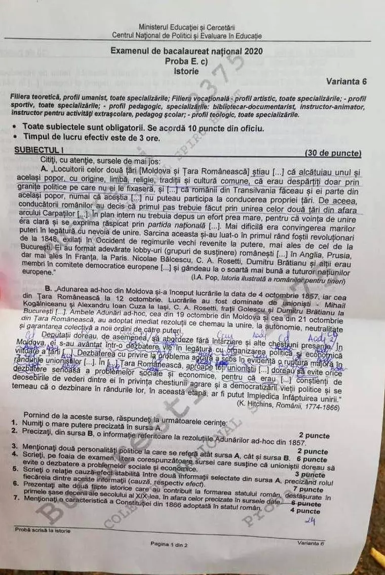 BAC 2020. Subiecte, barem de corectare, informații utile