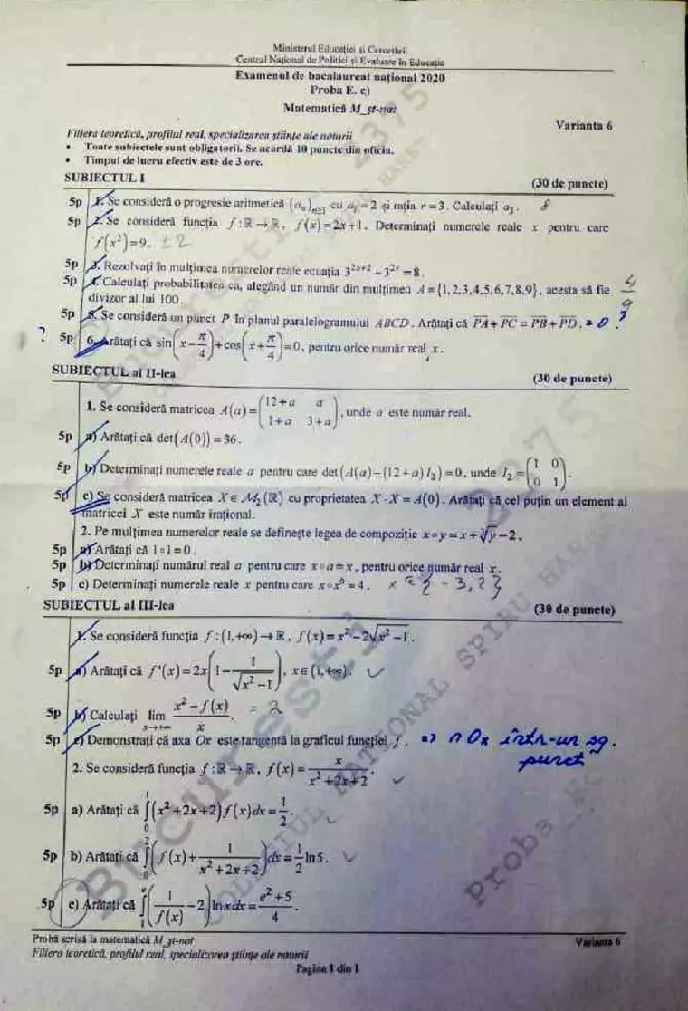 BAC 2020. Subiecte, barem de corectare, informații utile