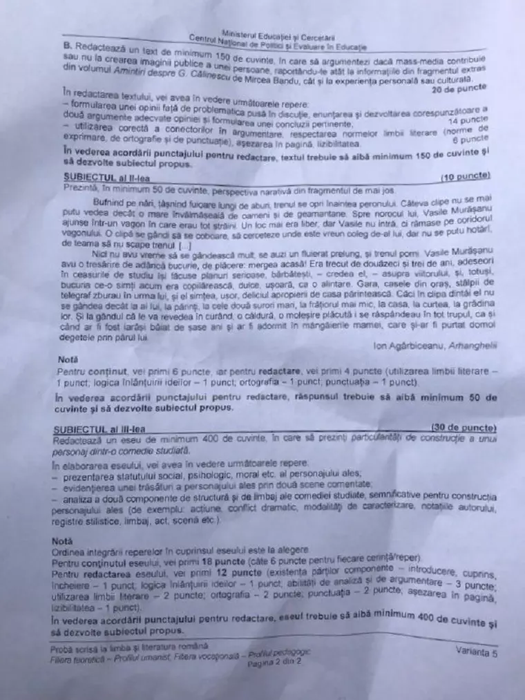 BAC 2020. Subiecte, barem de corectare, informații utile