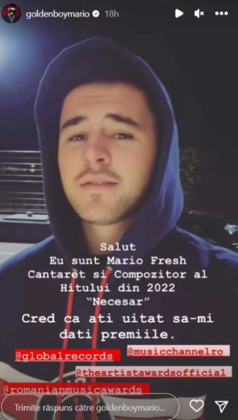Mario Fresh, nemulțumit în urma galei The Artist Awards: „Cred că ați uitat să îmi dați premiile”. Lista completă a câștigătorilor