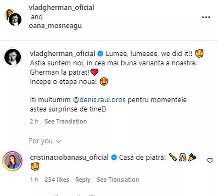 Vlad Gherman și Oana Moșneagu s-au căsătorit civil: „Începe o nouă etapă”