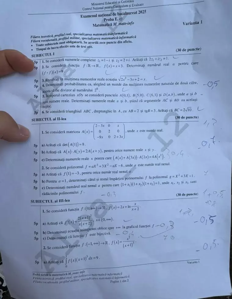 Subiecte BAC Matematică 2025. Ce le-a picat elevilor la proba obligatorie a profilului