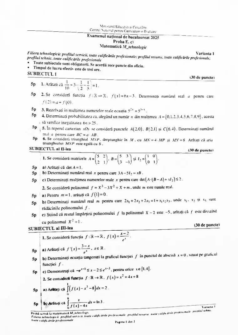 Subiecte BAC Matematică 2025. Ce le-a picat elevilor la proba obligatorie a profilului