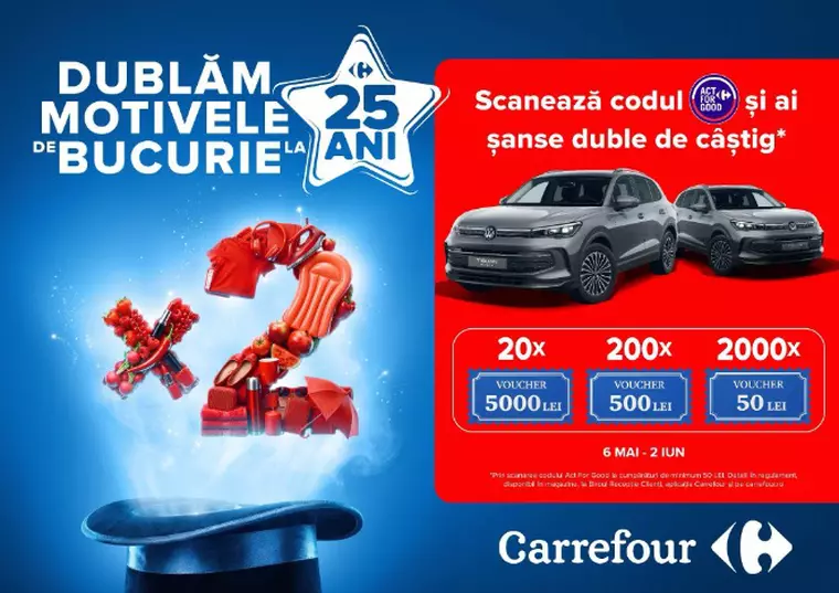Carrefour aniversează 25 de ani și dublează motivele de bucurie