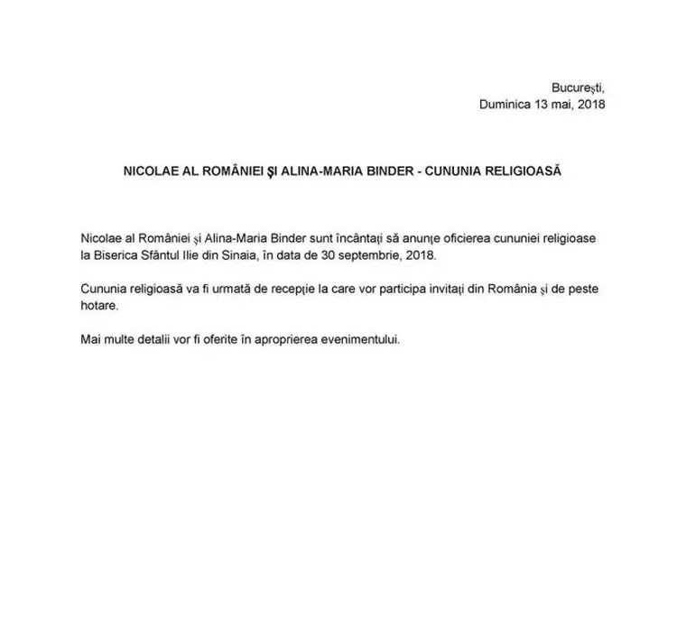 Fostul principe Nicolae a anunţat data şi locul nunţii cu Alina-Maria Binder 