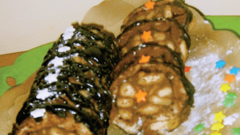 Salam de biscuiti imbracat in rulada