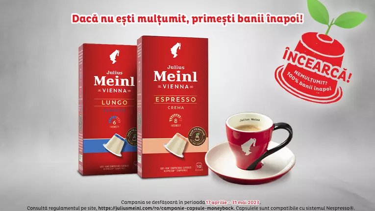 <strong>Alege cafeaua care iubește natura, în capsule Julius Meinl 100% biodegradabile. Dacă nu ești mulțumit, primești banii înapoi!</strong>