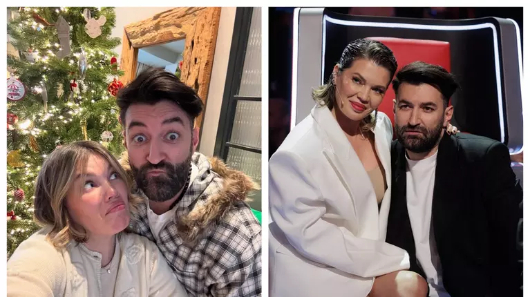 Fiica lui Smiley și a Ginei Pistol, surprinsă lângă bradul de Crăciun al familiei. Imagine rară cu micuța Josephine