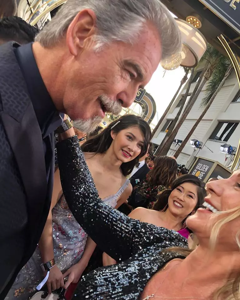 Nadia Comăneci la Globurile de Aur de anul acesta, cu Pierce Brosnan