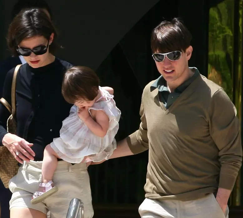 STOCK IMAGES - Tom Cruise, Katie Holmes, and their daughter Suri leave the Hotel du Cap in Antibes France.