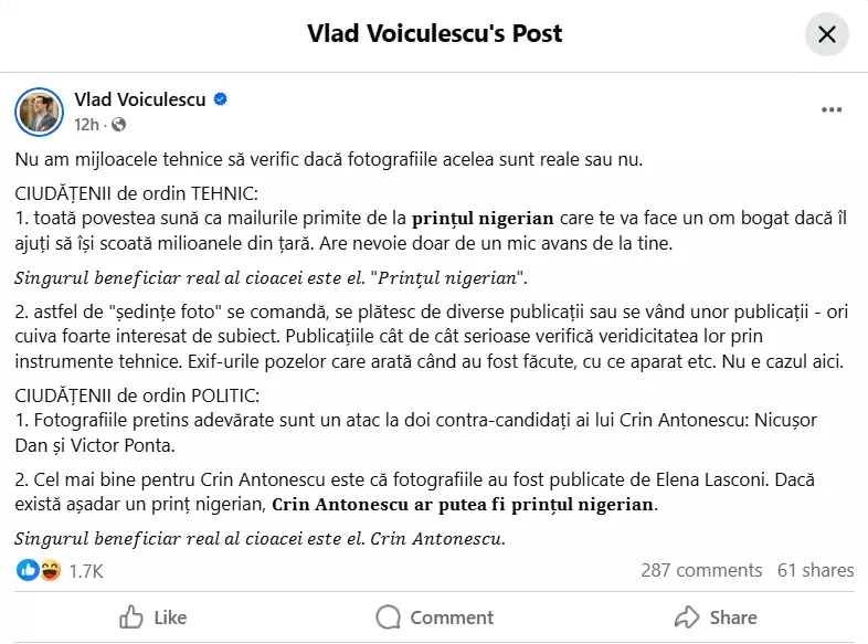 Vlad Voiculescu reacție după ce Elena Lasconi i-a acuzat pe Nicușor Dan, Victor Ponta și Florian Coldea