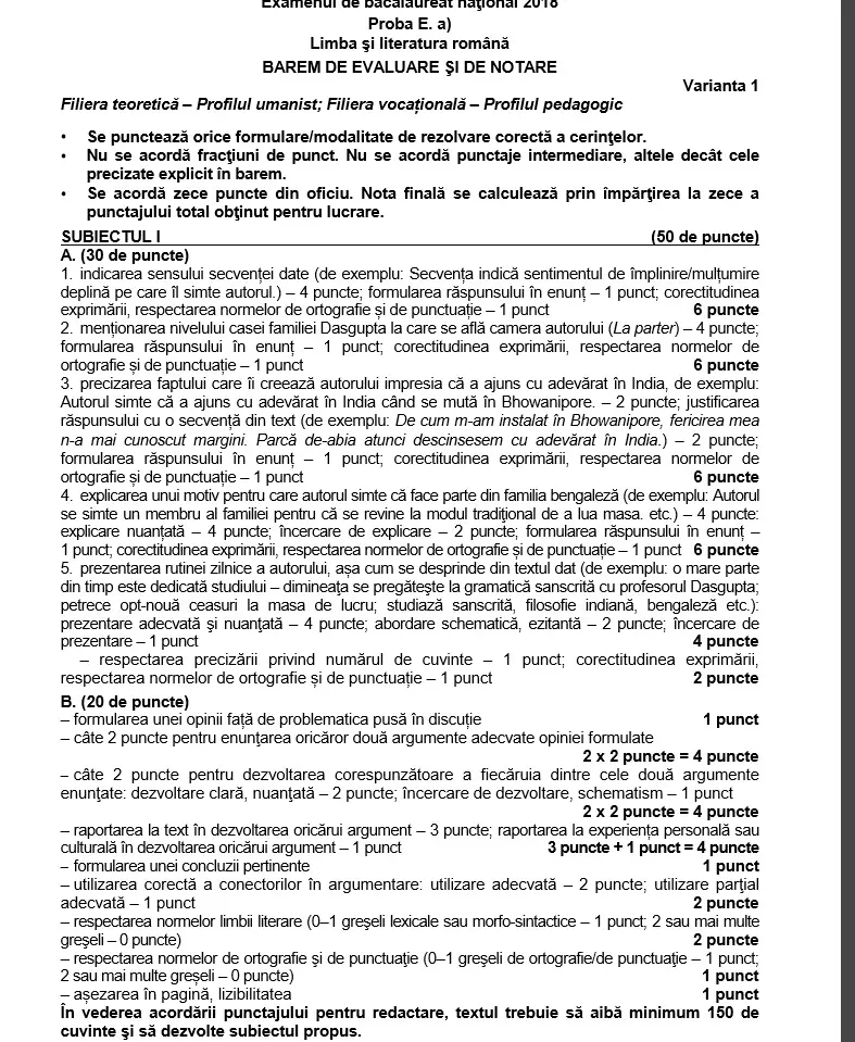 Barem Limba și literatura română, profil uman
