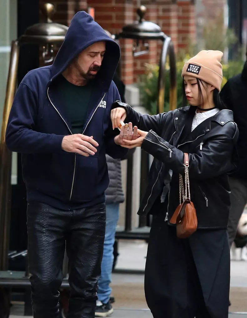 Nicolas Cage and girlfriend Riko Shibata use hand sanitizer after Coronavirus outbreak in NYC