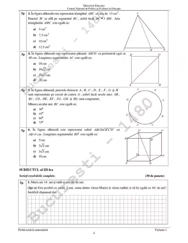 matematica evaluare nationala