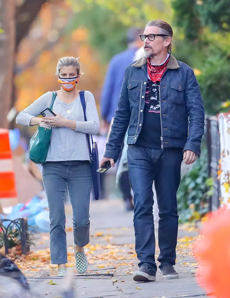 EXCLUSIVE: Ethan Hawke and Wife Ryan Shawhughes are Spotted on a Rare Outing in New York City.
