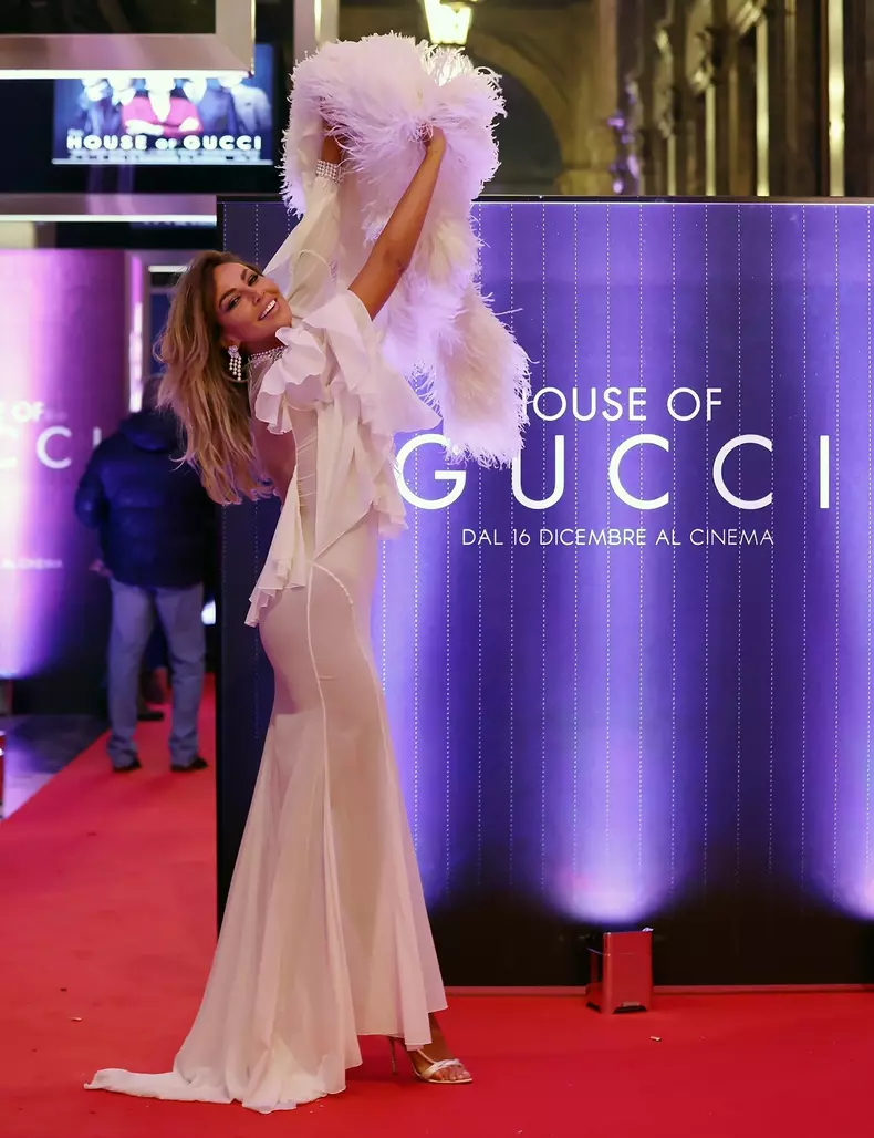 *EXCLUSIVE* Romanian actress Madalina Ghenea at the premiere 'House of Gucci' in Milan