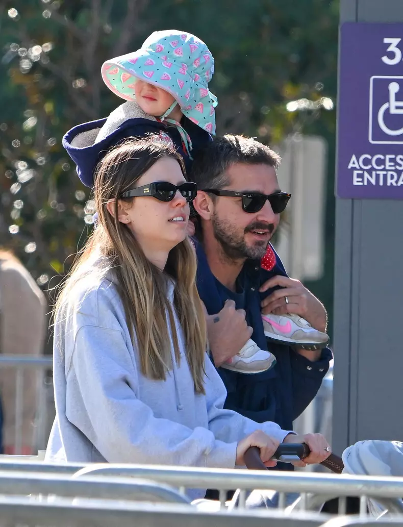EXCLUSIVE: Shia LaBeouf and Mia Goth leave their legal troubles behind them and spend quality time with their daughter Isabelle at Universal Studios for a fun morning