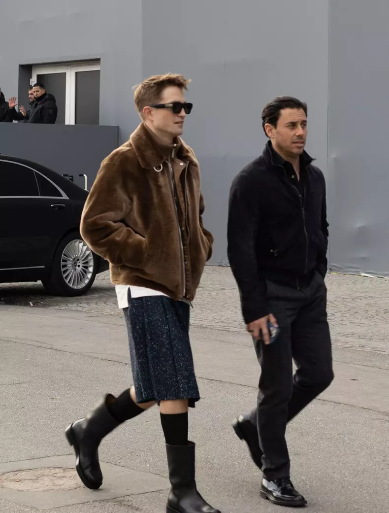 Robert Pattinson wearing a kilt leaves Dior show - Paris