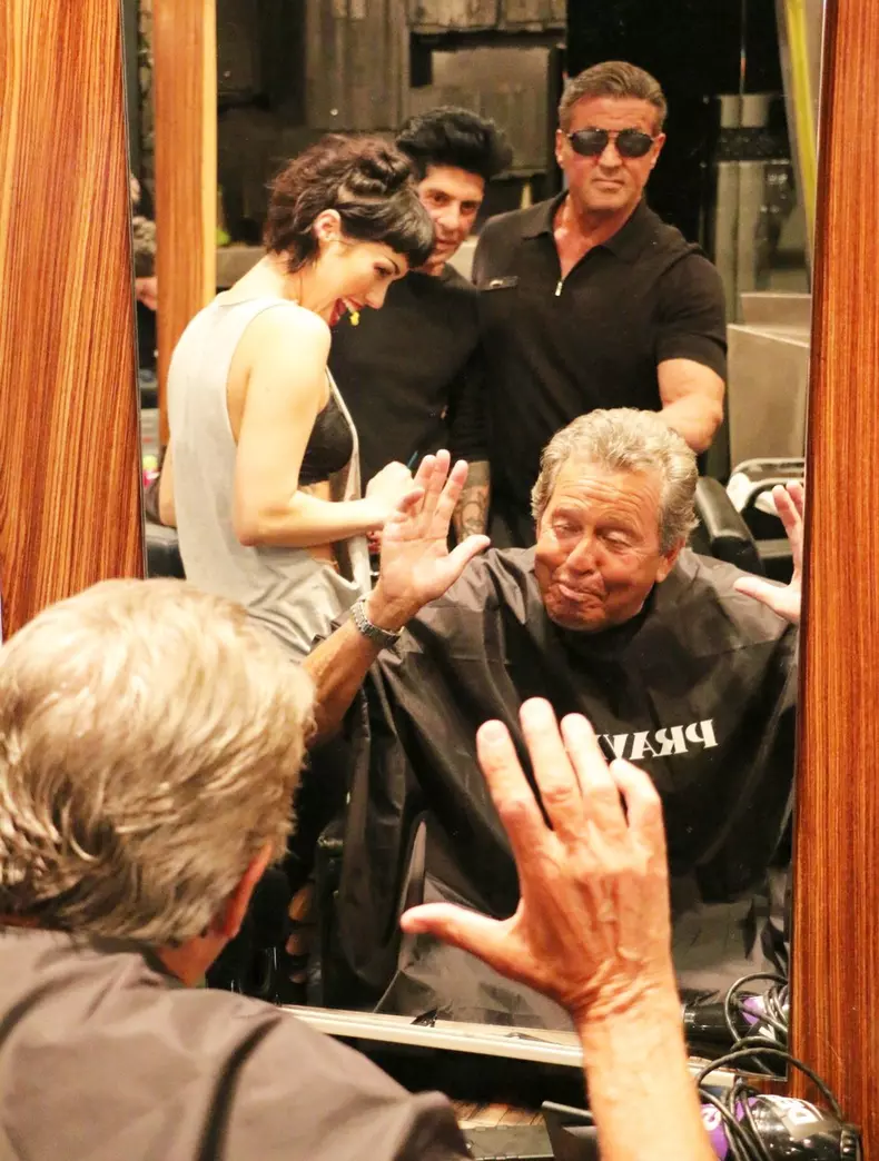 EXCLUSIVE: Sylvester Stallone Tries His Hand On Cutting Pal's Frank Pesce's Hair