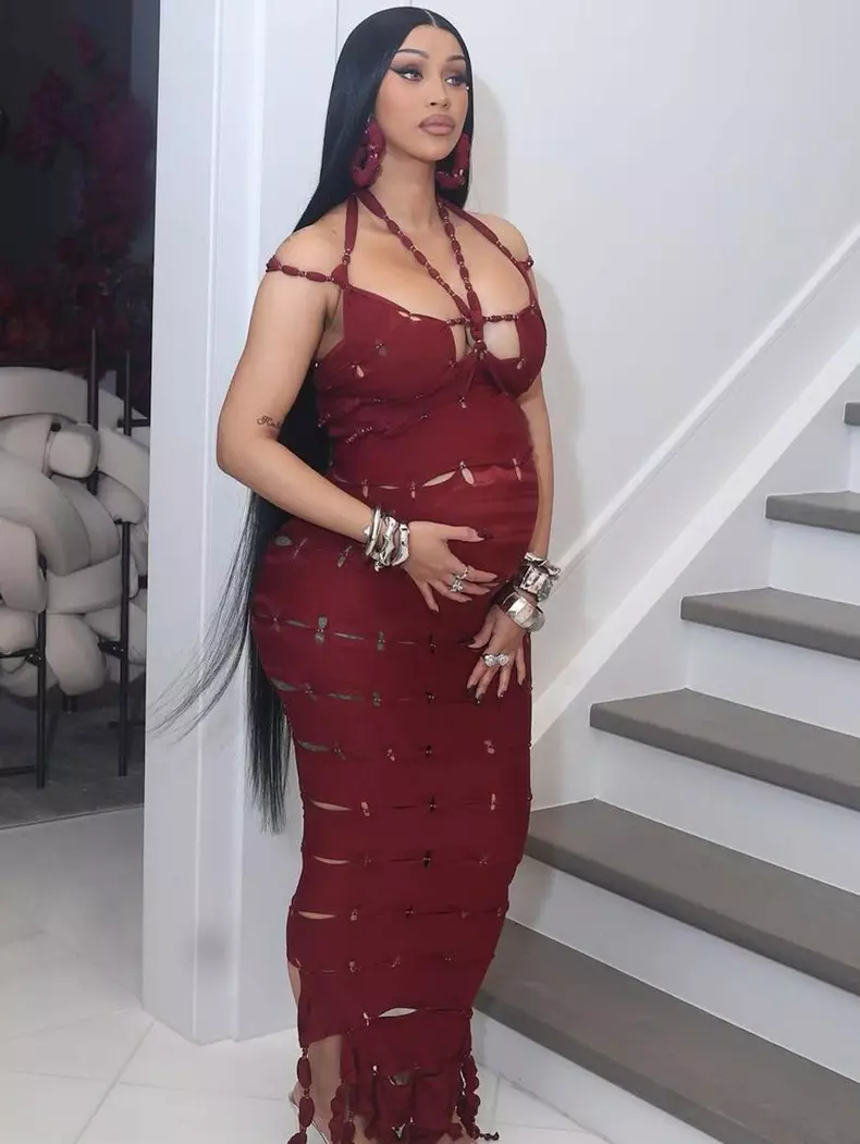 Cardi B celebrated her 33rd birthday in a cutout dress that showed off her baby bump