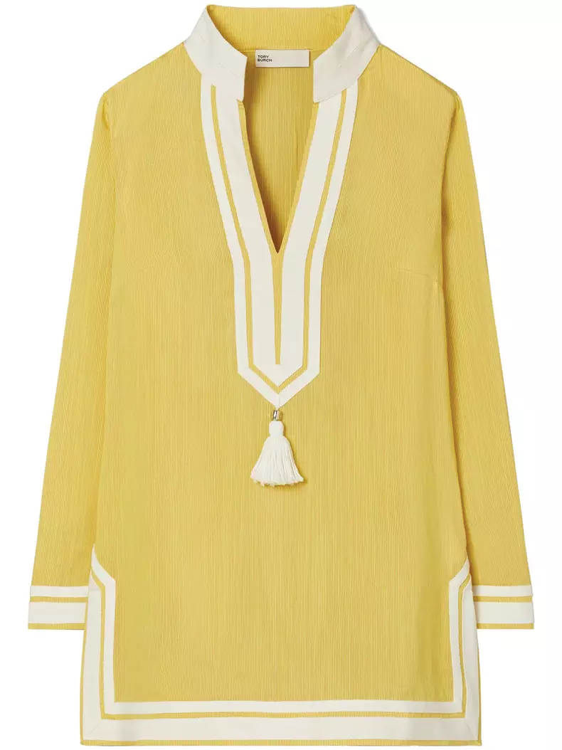 Rochie tunică din amestec de viscoză și mătase, Tory Burch, 612 euro, www.farfetch.com