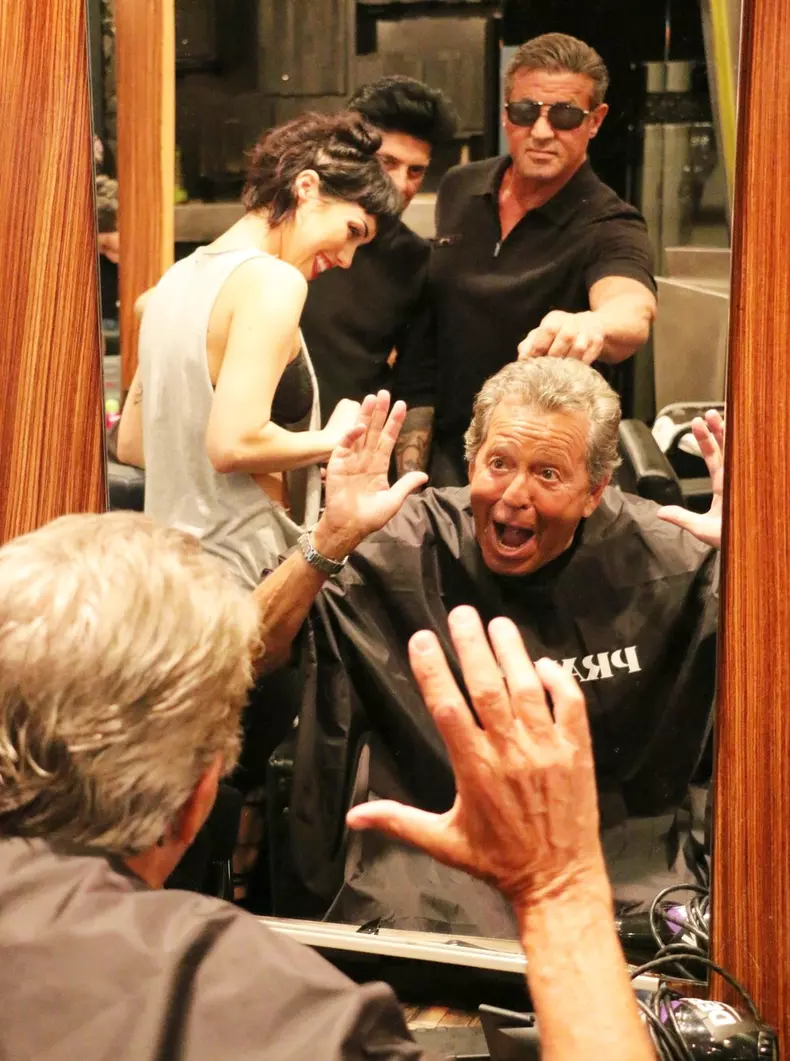 EXCLUSIVE: Sylvester Stallone Tries His Hand On Cutting Pal's Frank Pesce's Hair