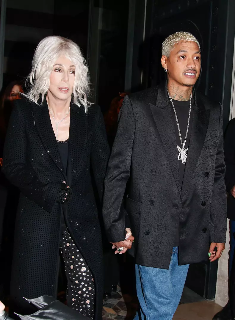 Cher and her boyfriend Alexander Edwards leaving their hotel  during Paris Fashion Week